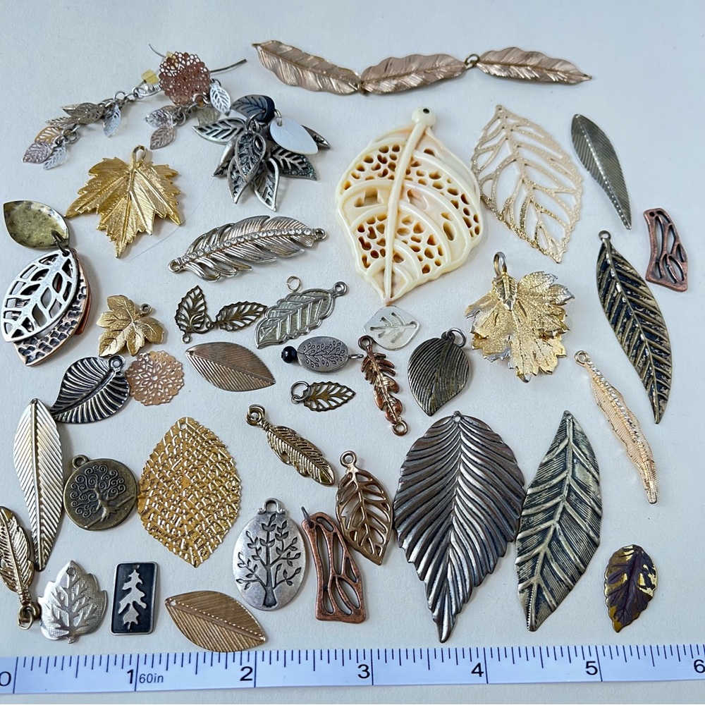 Vintage metal Leaf Charms brass gold and silver tones